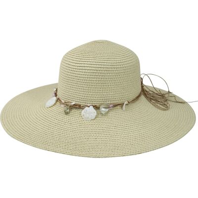 Strohhut Damen Beige Muschel-Band Gr. 57-59 Strohhut Damen Beige Muschel-Band Gr. 57-59