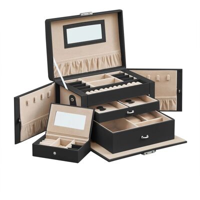 Songmics Schmuckkästchen Bridie mit 2 Schubladen Abschließbar Schwarz-Beige Songmics Schmuckkästchen Bridie mit 2 Schubladen Abschließbar Schwarz-Beige