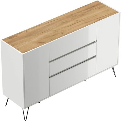 Posseik Sideboard Industrial O 3 Schubladen 2 Türen 155 cm Weiß Eiche Top Posseik Sideboard Industrial O 3 Schubladen 2 Türen 155 cm Weiß Eiche Top