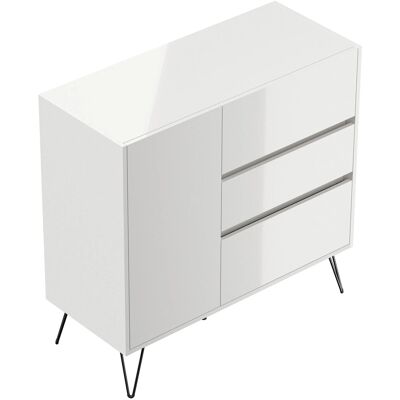 Posseik Sideboard Industrial L 3 Schubladen 1 Tür 100 cm Weiß Hochglanz Posseik Sideboard Industrial L 3 Schubladen 1 Tür 100 cm Weiß Hochglanz