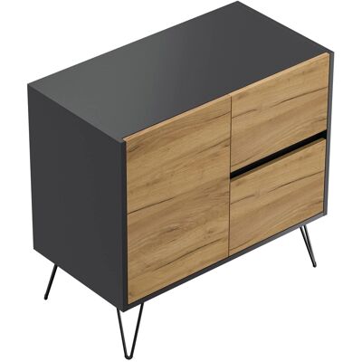 Posseik Sideboard Industrial C 2 Schubladen 1 Tür 80 cm Grafit Eiche Front Posseik Sideboard Industrial C 2 Schubladen 1 Tür 80 cm Grafit Eiche Front