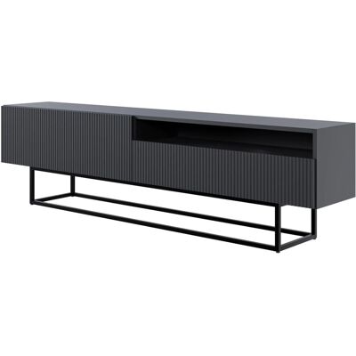 Selsey TV-Lowboard Veldio mit Lamellenfront und Offenem Fach 175 cm Schwarz mit Schwarzem Gestell Selsey TV-Lowboard Veldio mit Lamellenfront und Offenem Fach 175 cm Schwarz mit Schwarzem Gestell