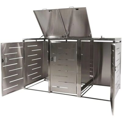 MCW 3er-Mülltonnenverkleidung E83 Edelstahl 68kg 117x197x80cm Silber MCW 3er-Mülltonnenverkleidung E83 Edelstahl 68kg 117x197x80cm Silber
