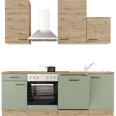 FlexWell Exclusiv Flex-Well Exclusiv Küche 1701-016 Cara 220 cm Schilfgrün matt - Artisan Eiche FlexWell Exclusiv Flex-Well Exclusiv Küche 1701-016 Cara 220 cm Schilfgrün matt - Artisan Eiche