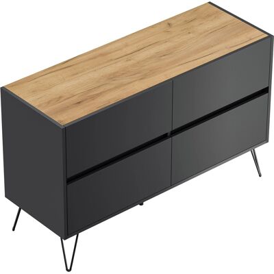 Posseik Sideboard Industrial E 4 Schubladen 120 cm Grafit Eiche Top Posseik Sideboard Industrial E 4 Schubladen 120 cm Grafit Eiche Top