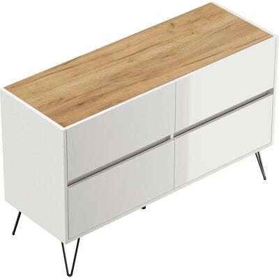 Posseik Sideboard Industrial E 4 Schubladen 120 cm Weiß Eiche Top Posseik Sideboard Industrial E 4 Schubladen 120 cm Weiß Eiche Top