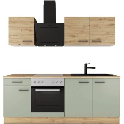 FlexWell Exclusiv Flex-Well Exclusiv Küche 1601-005sWs Cara 210 cm Schilfgrün matt - Artisan Eiche FlexWell Exclusiv Flex-Well Exclusiv Küche 1601-005sWs Cara 210 cm Schilfgrün matt - Artisan Eiche