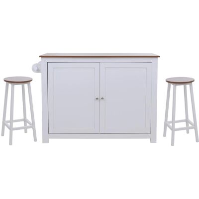 MCW Kücheninsel P61 mit 2 Sitzhockern Staufächer MDF 90x120x45cm Weiß Helles Holz MCW Kücheninsel P61 mit 2 Sitzhockern Staufächer MDF 90x120x45cm Weiß Helles Holz
