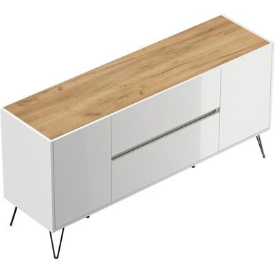 Posseik Sideboard Industrial G 2 Schubladen 2 Türen 155 cm Weiß Eiche Top Posseik Sideboard Industrial G 2 Schubladen 2 Türen 155 cm Weiß Eiche Top