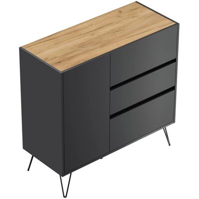 Posseik Sideboard Industrial L 3 Schubladen 1 Tür 100 cm Grafit Eiche Top Posseik Sideboard Industrial L 3 Schubladen 1 Tür 100 cm Grafit Eiche Top