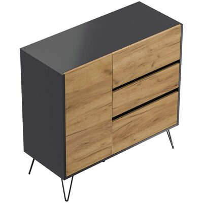 Posseik Sideboard Industrial L 3 Schubladen 1 Tür 100 cm Grafit Eiche Front Posseik Sideboard Industrial L 3 Schubladen 1 Tür 100 cm Grafit Eiche Front