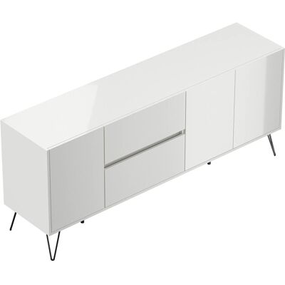 Posseik Sideboard Industrial I 2 Schubladen 3 Türen 180 cm Weiß Hochglanz Posseik Sideboard Industrial I 2 Schubladen 3 Türen 180 cm Weiß Hochglanz