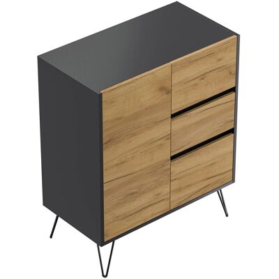 Posseik Sideboard Industrial K 3 Schubladen 1 Tür 80 cm Grafit Eiche Front Posseik Sideboard Industrial K 3 Schubladen 1 Tür 80 cm Grafit Eiche Front
