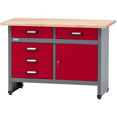 Küpper Werkbank Eintürig mit 5 Schubladen 84 x 120 x 60 cm Dunkelrot Küpper Werkbank Eintürig mit 5 Schubladen 84 x 120 x 60 cm Dunkelrot