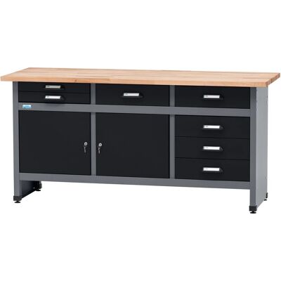 Küpper Werkbank m. 2 Türen & 7 Schubladen 84 x 170 x 60 cm Schwarz-Hellgrau Küpper Werkbank m. 2 Türen & 7 Schubladen 84 x 170 x 60 cm Schwarz-Hellgrau