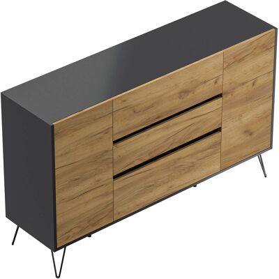 Posseik Sideboard Industrial O 3 Schubladen 2 Türen 155 cm Grafit Eiche Front Posseik Sideboard Industrial O 3 Schubladen 2 Türen 155 cm Grafit Eiche Front