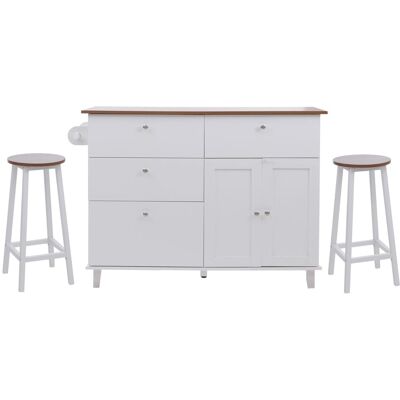 MCW Kücheninsel P62 mit 2 Sitzhockern Staufächer MDF 90x131x47cm Weiß Helles Holz MCW Kücheninsel P62 mit 2 Sitzhockern Staufächer MDF 90x131x47cm Weiß Helles Holz