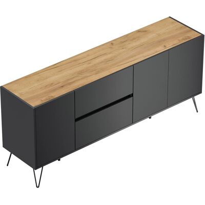 Posseik Sideboard Industrial I 2 Schubladen 3 Türen 180 cm Grafit Eiche Top Posseik Sideboard Industrial I 2 Schubladen 3 Türen 180 cm Grafit Eiche Top