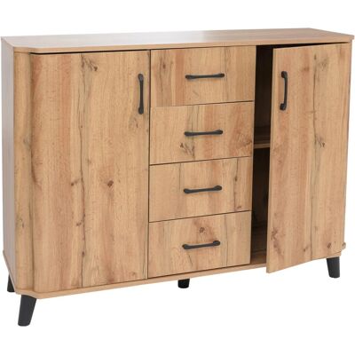MCW Kommode P42 4 Schubladen Staufächer 2 Türen MDF 92x120x40cm Wotan-Eiche-Optik MCW Kommode P42 4 Schubladen Staufächer 2 Türen MDF 92x120x40cm Wotan-Eiche-Optik