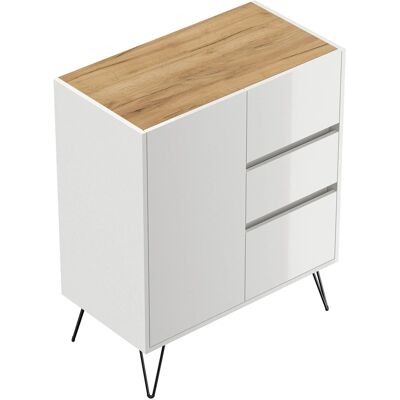 Posseik Sideboard Industrial K 3 Schubladen 1 Tür 80 cm Weiß Eiche Top Posseik Sideboard Industrial K 3 Schubladen 1 Tür 80 cm Weiß Eiche Top
