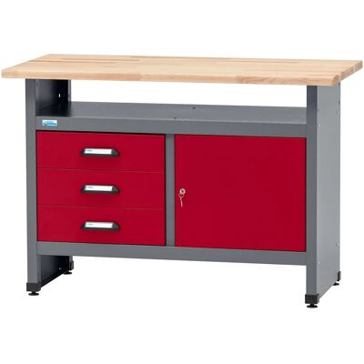 Küpper Werkbank Eintürig mit 3 Schubladen 84 x 120 x 60 cm Dunkelrot Küpper Werkbank Eintürig mit 3 Schubladen 84 x 120 x 60 cm Dunkelrot