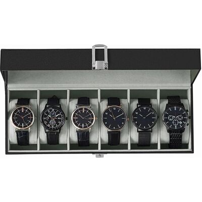 Songmics Uhrenbox Bridie mit 6 Fächern Schwarz Songmics Uhrenbox Bridie mit 6 Fächern Schwarz