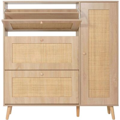 MCW Rattan-Schuhkipper M37 127x120x24cm Holz Melamin Eiche-Optik MCW Rattan-Schuhkipper M37 127x120x24cm Holz Melamin Eiche-Optik