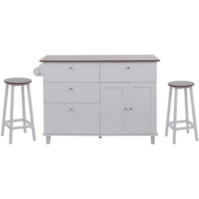 MCW Kücheninsel P62 mit 2 Sitzhockern Staufächer MDF 90x131x47cm Weiß Dunkles Holz MCW Kücheninsel P62 mit 2 Sitzhockern Staufächer MDF 90x131x47cm Weiß Dunkles Holz