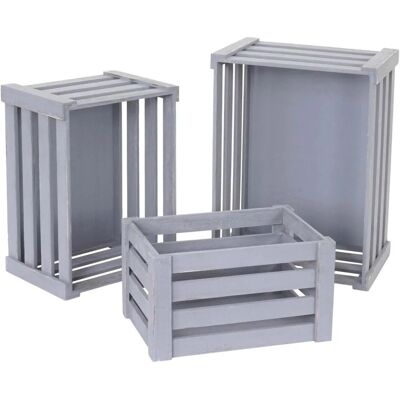 MCW Holzkiste C56 3er-Set Grau Shabby MCW Holzkiste C56 3er-Set Grau Shabby