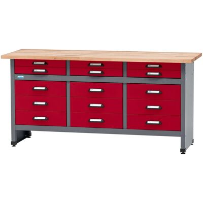 Küpper Werkbank mit 15 Schubladen 84 x 170 x 60 cm Dunkelrot Küpper Werkbank mit 15 Schubladen 84 x 170 x 60 cm Dunkelrot