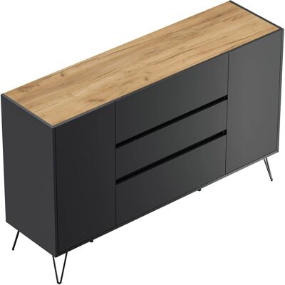 Posseik Sideboard Industrial O 3 Schubladen 2 Türen 155 cm Grafit Eiche Top Posseik Sideboard Industrial O 3 Schubladen 2 Türen 155 cm Grafit Eiche Top