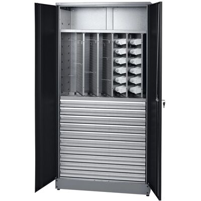 Küpper Materialschrank 2-Türig 10 Schubladen 180 x 91 x 45 cm Schwarz-Hellgrau Küpper Materialschrank 2-Türig 10 Schubladen 180 x 91 x 45 cm Schwarz-Hellgrau