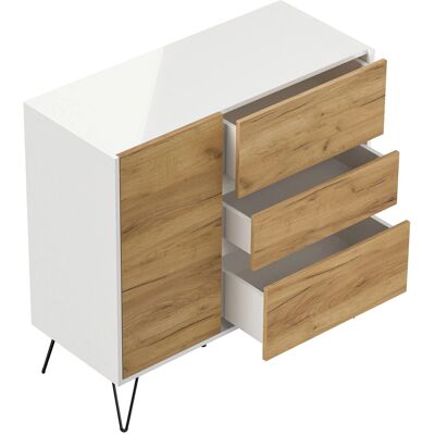 Posseik Sideboard Industrial L 3 Schubladen 1 Tür 100 cm Weiß Eiche Front Posseik Sideboard Industrial L 3 Schubladen 1 Tür 100 cm Weiß Eiche Front