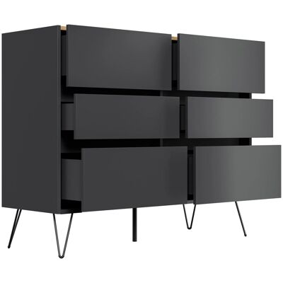 Posseik Sideboard Industrial M 6 Schubladen 120 cm Grafit Eiche Top Posseik Sideboard Industrial M 6 Schubladen 120 cm Grafit Eiche Top