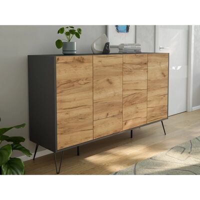 Posseik Sideboard Industrial P 4 Schubladen 4 Türen 155 cm Grafit Eiche Front Posseik Sideboard Industrial P 4 Schubladen 4 Türen 155 cm Grafit Eiche Front