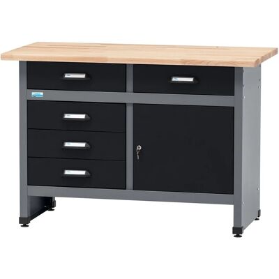 Küpper Werkbank Eintürig mit 5 Schubladen 84 x 120 x 60 cm Schwarz-Hellgrau Küpper Werkbank Eintürig mit 5 Schubladen 84 x 120 x 60 cm Schwarz-Hellgrau