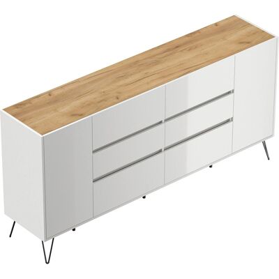 Posseik Sideboard Industrial R 6 Schubladen 2 Türen 200 cm Weiß Eiche Top Posseik Sideboard Industrial R 6 Schubladen 2 Türen 200 cm Weiß Eiche Top