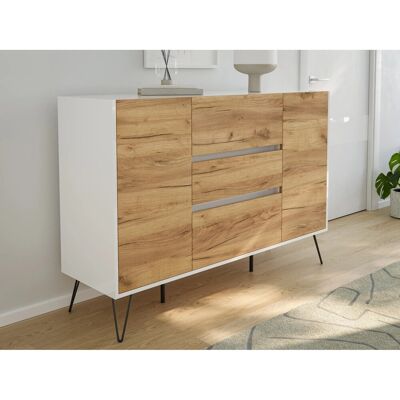 Posseik Sideboard Industrial N 3 Schubladen 2 Türen 140 cm Weiß Eiche Front Posseik Sideboard Industrial N 3 Schubladen 2 Türen 140 cm Weiß Eiche Front