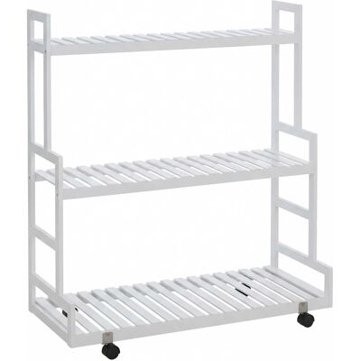 MCW Bambus Pflanzenregal Q33 3 Ablagen Rollen 105x90x38cm Weiß MCW Bambus Pflanzenregal Q33 3 Ablagen Rollen 105x90x38cm Weiß