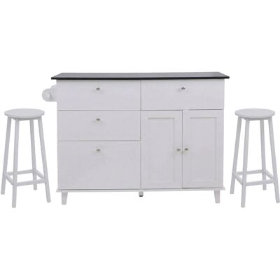 MCW Kücheninsel P62 mit 2 Sitzhockern Staufächer MDF 90x131x47cm Weiß Marmor-Optik Schwarz MCW Kücheninsel P62 mit 2 Sitzhockern Staufächer MDF 90x131x47cm Weiß Marmor-Optik Schwarz