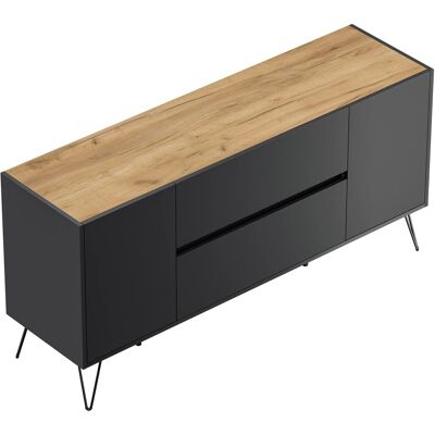 Posseik Sideboard Industrial G 2 Schubladen 2 Türen 155 cm Grafit Eiche Top Posseik Sideboard Industrial G 2 Schubladen 2 Türen 155 cm Grafit Eiche Top