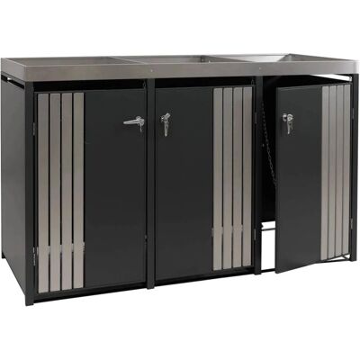 MCW 3er-Mülltonnenverkleidung O67 Anthrazit Edelstahl 125x196x84cm MCW 3er-Mülltonnenverkleidung O67 Anthrazit Edelstahl 125x196x84cm