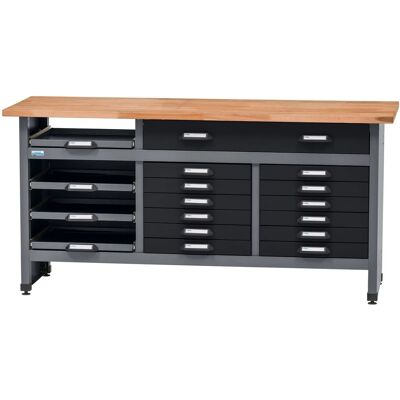 Küpper Werkbank mit 17 Schubladen 84 x 170 x 60 cm Schwarz-Hellgrau Küpper Werkbank mit 17 Schubladen 84 x 170 x 60 cm Schwarz-Hellgrau