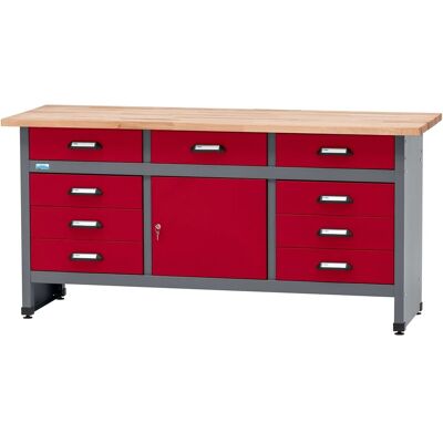 Küpper Werkbank Eintürig mit 9 Schubladen 84 x 170 x 60 cm Dunkelrot Küpper Werkbank Eintürig mit 9 Schubladen 84 x 170 x 60 cm Dunkelrot