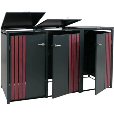MCW 3er-Mülltonnenverkleidung O67 Anthrazit Holzoptik Dunkel 122x200x84cm MCW 3er-Mülltonnenverkleidung O67 Anthrazit Holzoptik Dunkel 122x200x84cm