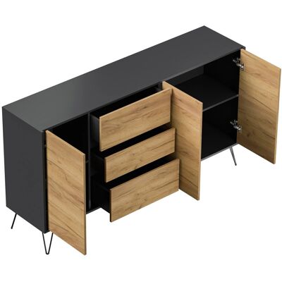 Posseik Sideboard Industrial Q 3 Schubladen 3 Türen 180 cm Grafit Eiche Front Posseik Sideboard Industrial Q 3 Schubladen 3 Türen 180 cm Grafit Eiche Front