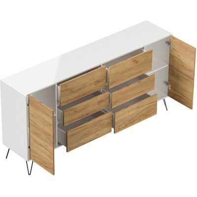 Posseik Sideboard Industrial R 6 Schubladen 2 Türen 200 cm Weiß Eiche Front Posseik Sideboard Industrial R 6 Schubladen 2 Türen 200 cm Weiß Eiche Front