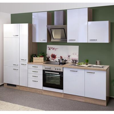 FlexWell Exclusiv Flex-Well Exclusiv Küchenzeile Valero 310 cm Hochglanz Weiß-Sonoma Eiche FlexWell Exclusiv Flex-Well Exclusiv Küchenzeile Valero 310 cm Hochglanz Weiß-Sonoma Eiche