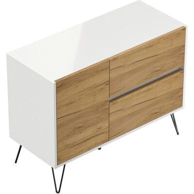 Posseik Sideboard Industrial S 2 Schubladen 1 Tür 100 cm Weiß Eiche Front Posseik Sideboard Industrial S 2 Schubladen 1 Tür 100 cm Weiß Eiche Front