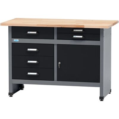 Küpper Werkbank Eintürig mit 6 Schubladen 84 x 120 x 60 cm Schwarz-Hellgrau Küpper Werkbank Eintürig mit 6 Schubladen 84 x 120 x 60 cm Schwarz-Hellgrau